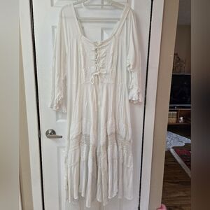 HolyClothing Renaissance Midi Dress with Bell Sleeves in White 4XL